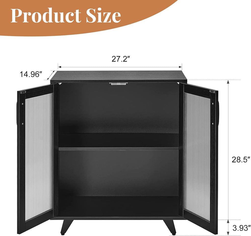 Panana Kitchen Buffet Server Table Accent Sideboard Cupboard Server Buffet Console Table with Doors Cabinet(27inch, Black)