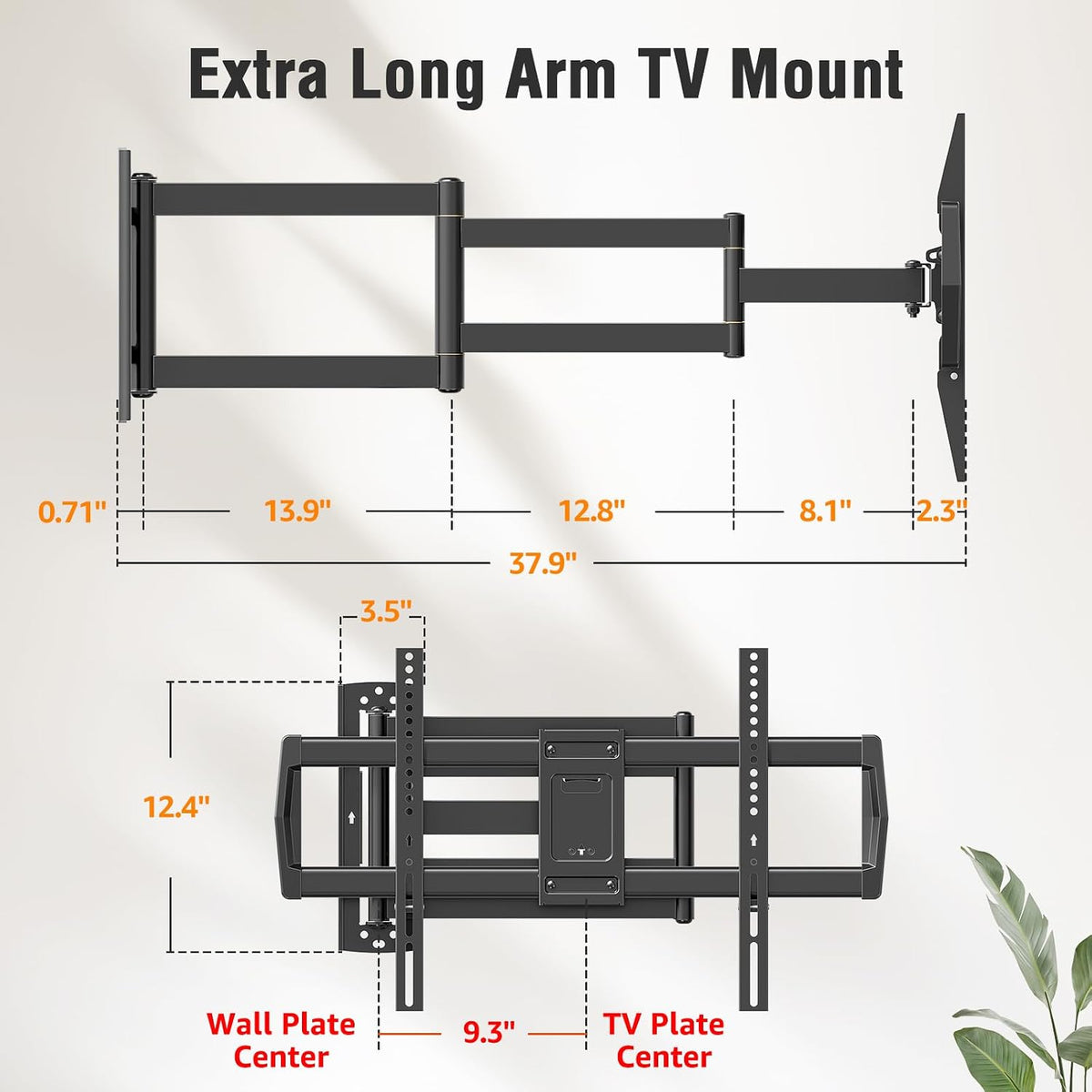 37.9" Long Arm TV Wall Mount for 42-75 Inch TV, Full Motion Swivel and Tilt | Single Stud Corner TV Bracket, Long Extension, Heavy Duty Articulating Arms, Max VESA 600x400mm, Holds up to 99 lbs.