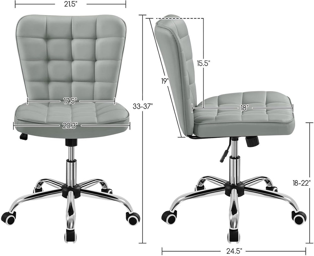 Yaheetech Light Gray Tufted Armless Desk Chair with Wheels, Faux Leather