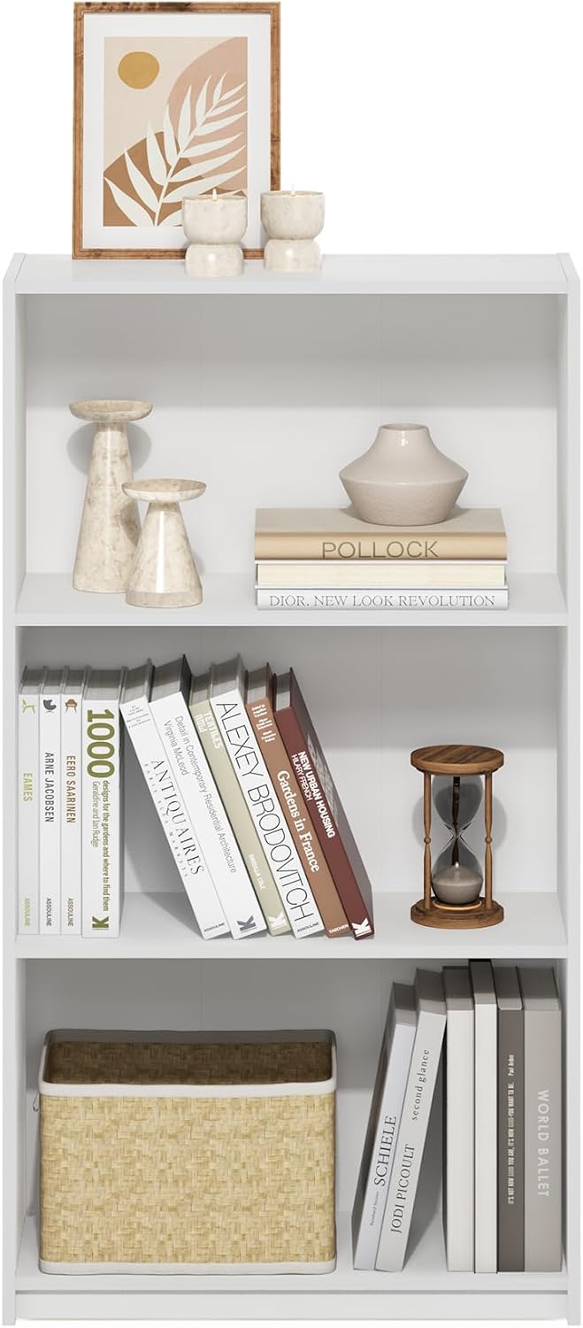 furinno basic 3-tier book shelf with open shelves, side view