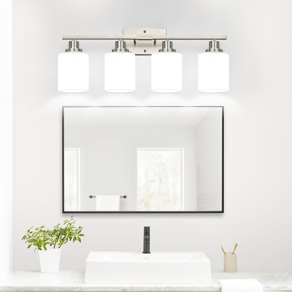 MOKATNG 4-Light Vanity Light with Milky White Shades, Brushed Nickel Bathroom...