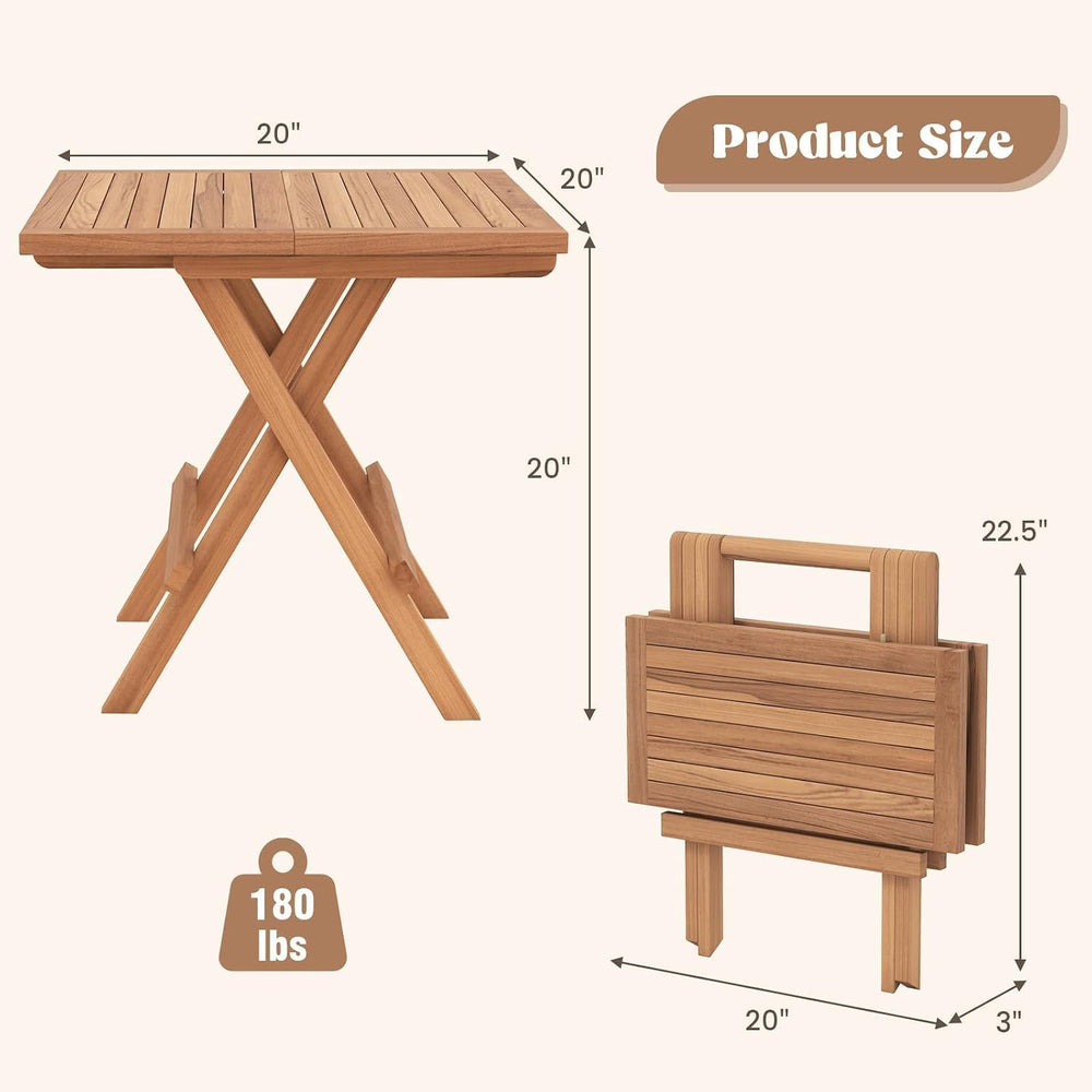 HAPPYGRILL Square Folding Patio Side Table Set of 2, Indonesia Teak Wood Dini...