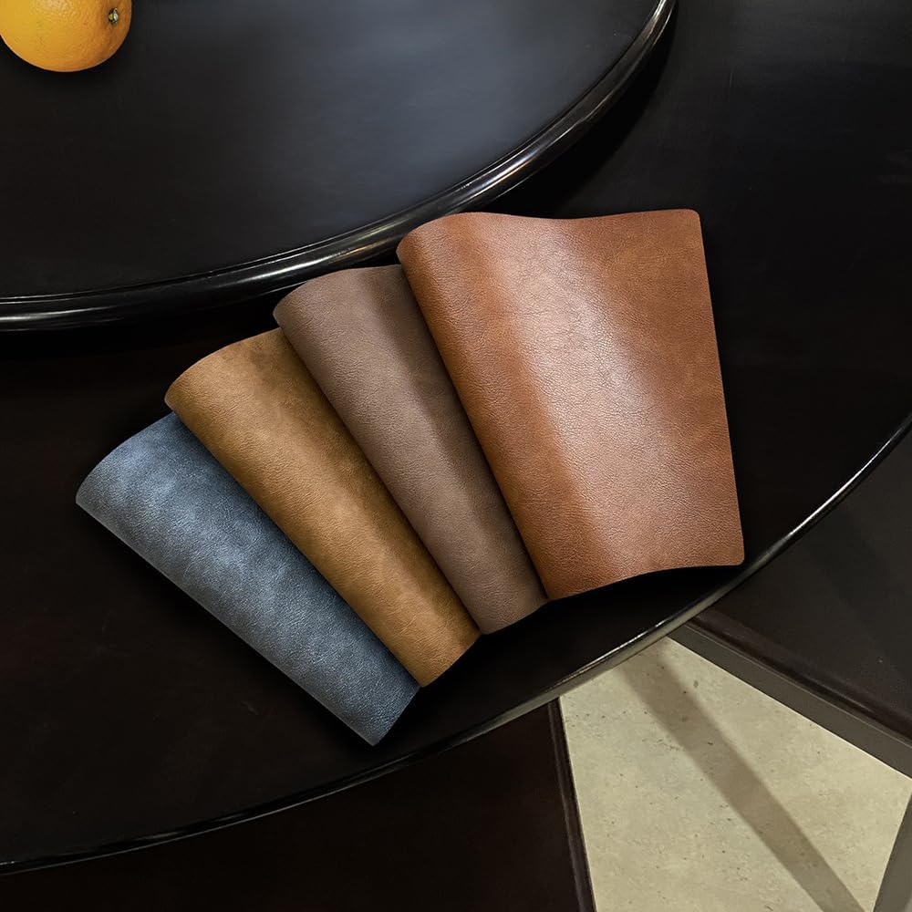 Leather Round Table Washable Placemats, Thick Faux Leather Heat Resistant Wed...