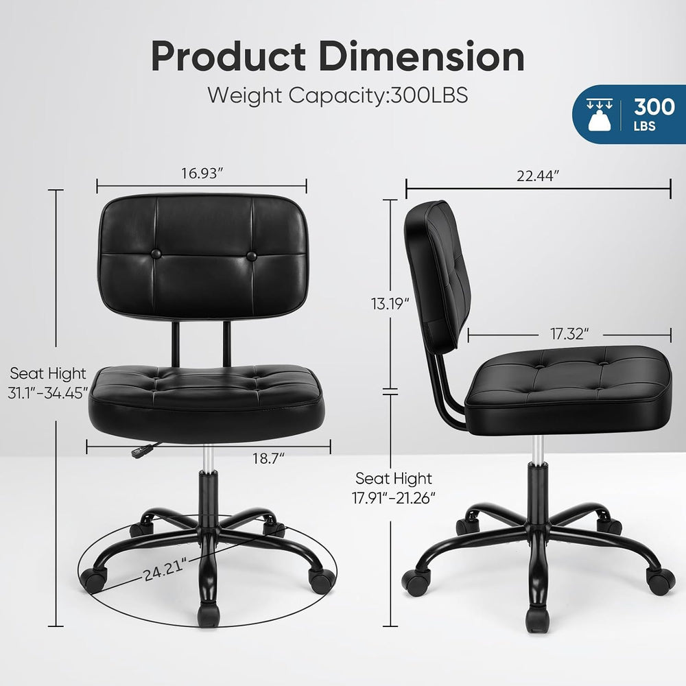 DUMOS Armless Office Desk Chair, Small Vanity Chair with Lumbar Support