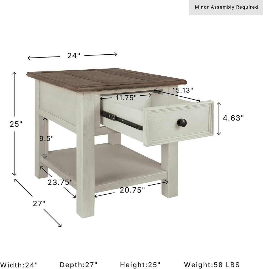 Signature Design by Ashley Farmhouse End Table with Drawer, Antique White
