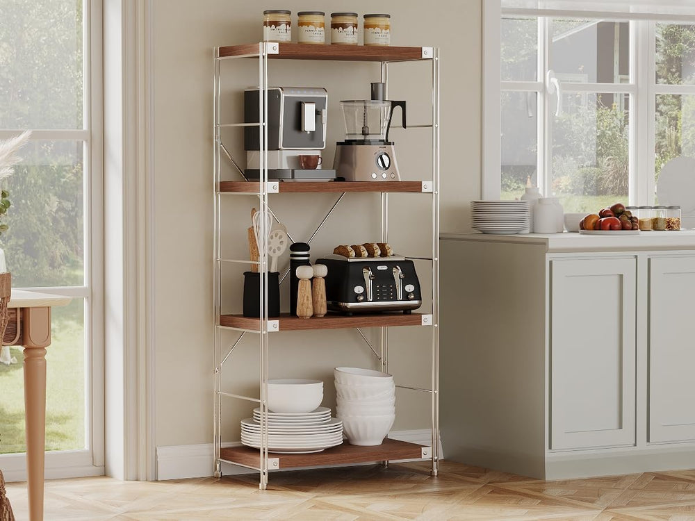4-Tier Industrial Bookshelf, Wood and Metal Shelf Unit, Storage Bookcase