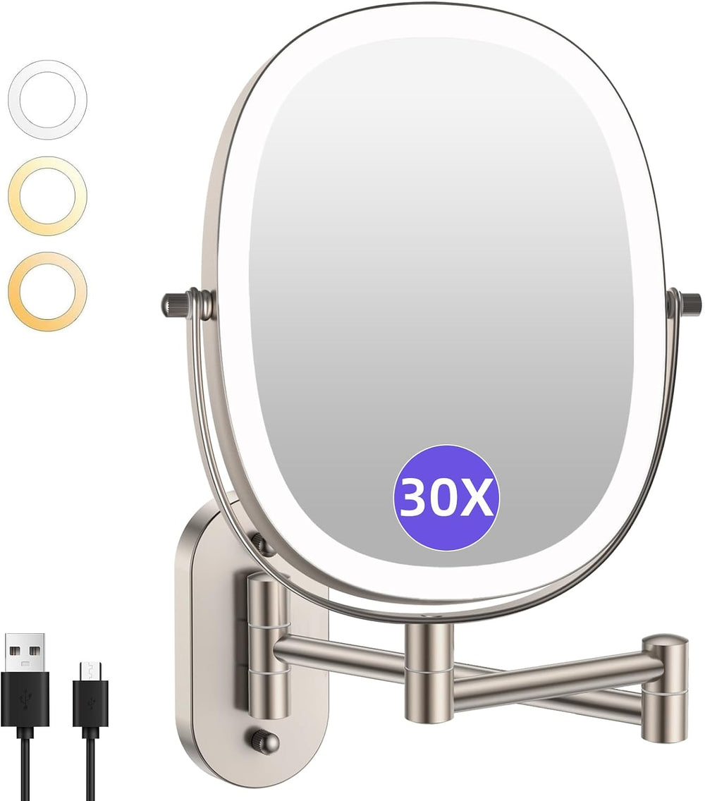 FUNTOUCH 5000mAh Rechargeable Wall Mounted Lighted Makeup Mirror,Nickel