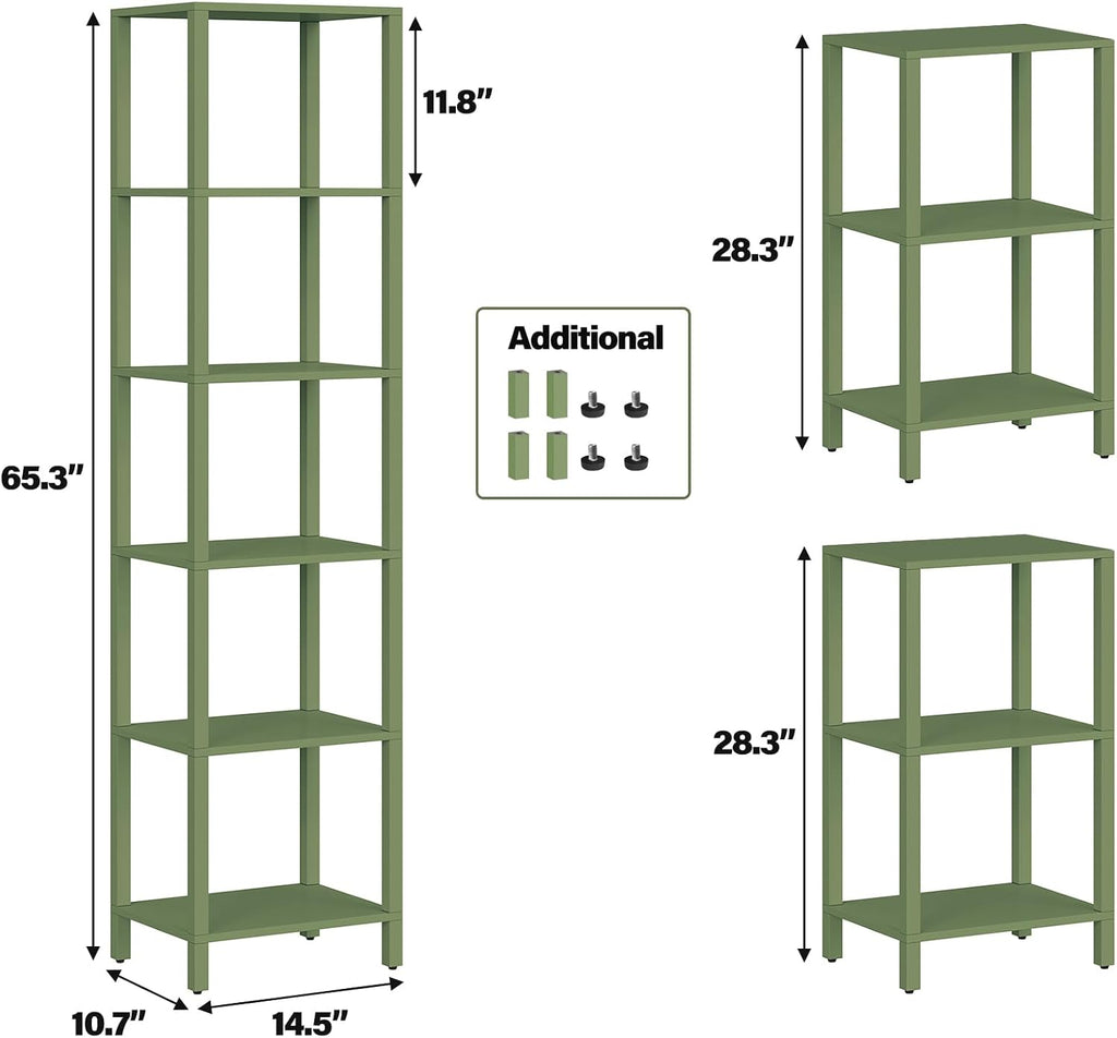 tutotak bookshelf, 6-tier tall narrow book shelf for shown in use