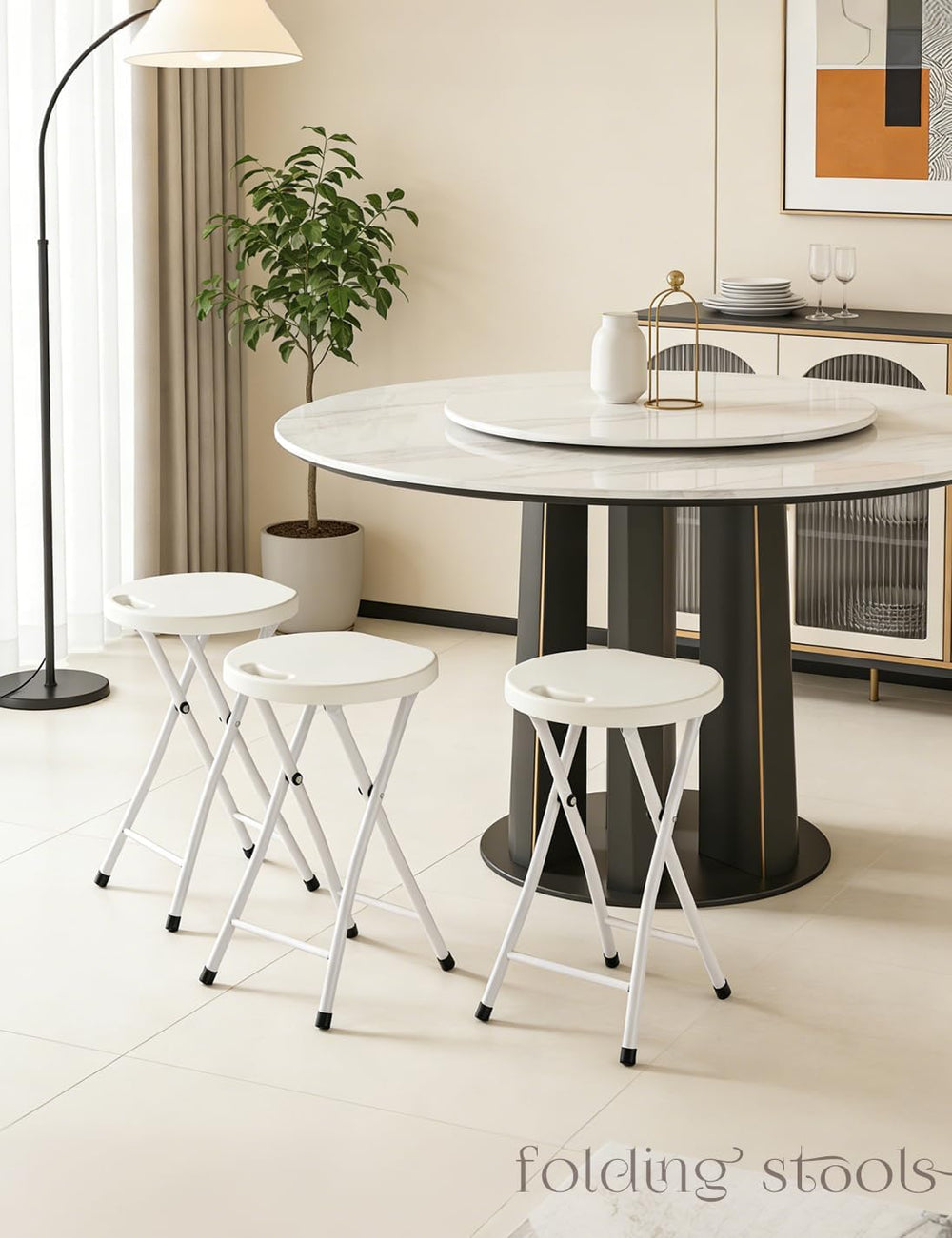 18 Inch Folding Stool with Handle, 2Pcs White