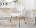 KCC Modern Velvet Desk Chair Accent Armchair Upholstered Tufted Chairs Dining Chairs, Tufted Vanity Chair Side Chairs with Gold Metal Legs for Dining Room Living Room Restaurant,1 PC &Cream
