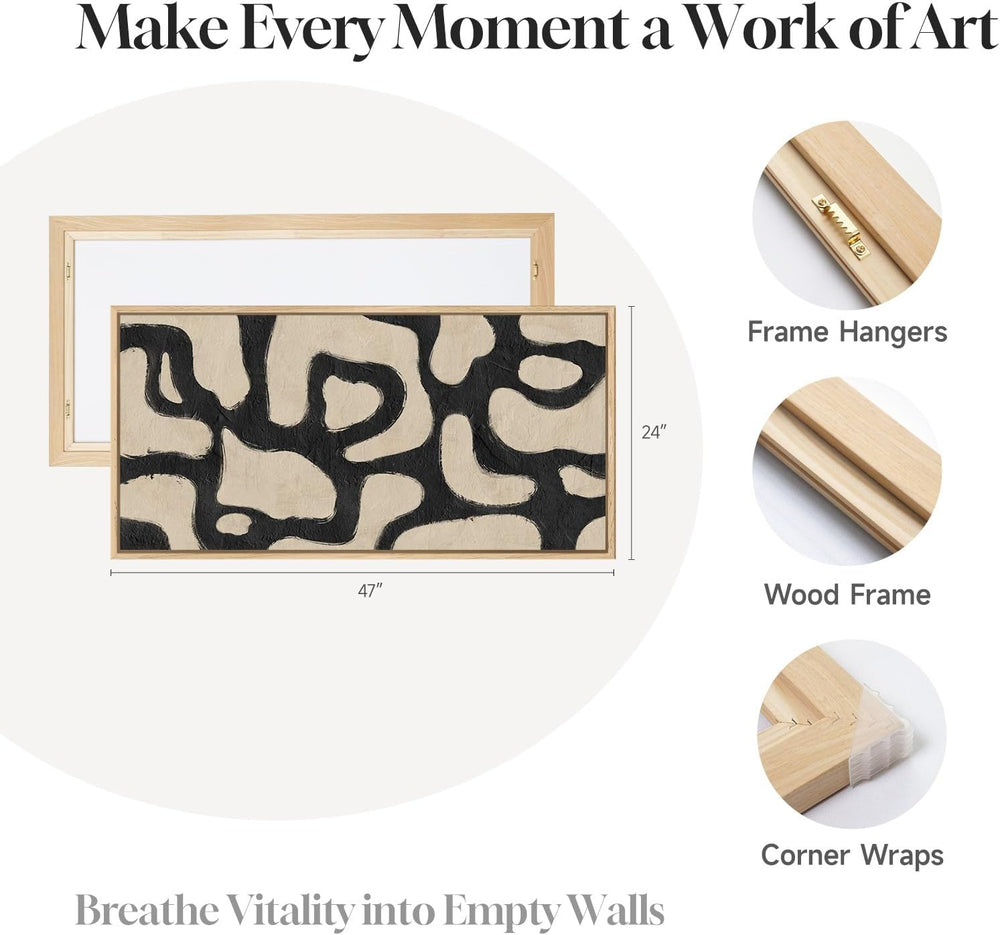 Framed Neutral Modern Abstract Horizontal Wall Art for Living Room, 24x48