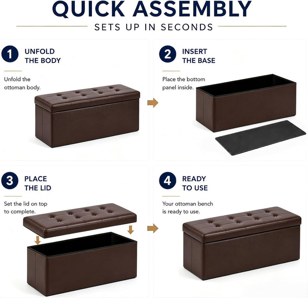 alasdo 43 inch folding storage ottoman bench with showing dimensions