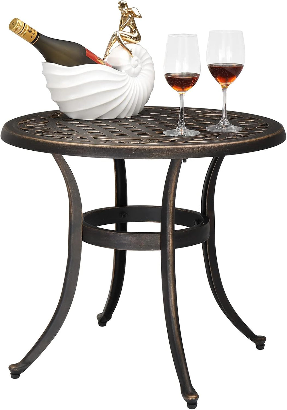 VINGLI 24” Cast Aluminum Outdoor Side Table, All Weather Round Patio Coffee T...