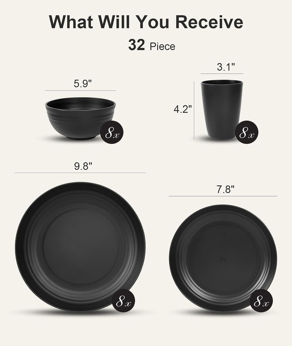 Quatish 32 Piece Plates and Bowl Set for 8, Dinnerware Dish Set for Kitchen