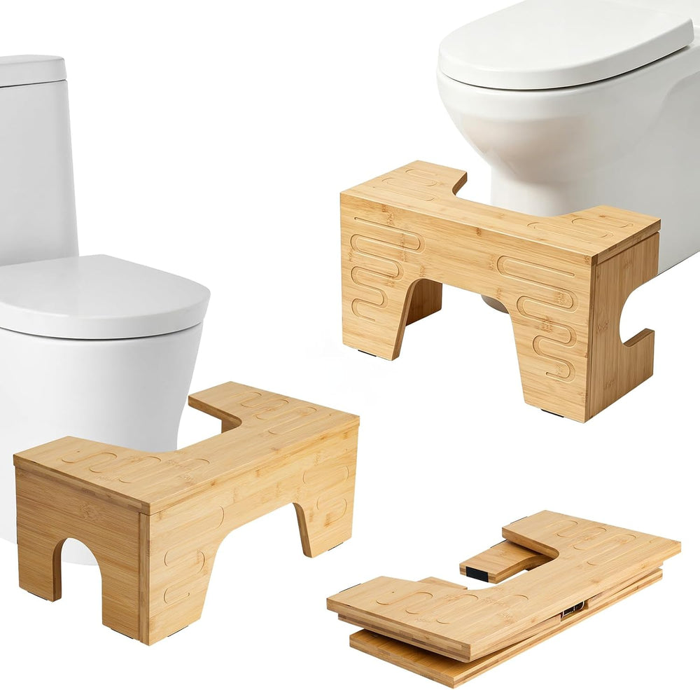 Bamboo Toilet Stool, Foldable Potty Stool, 7" and 9" Adjustable Hei...