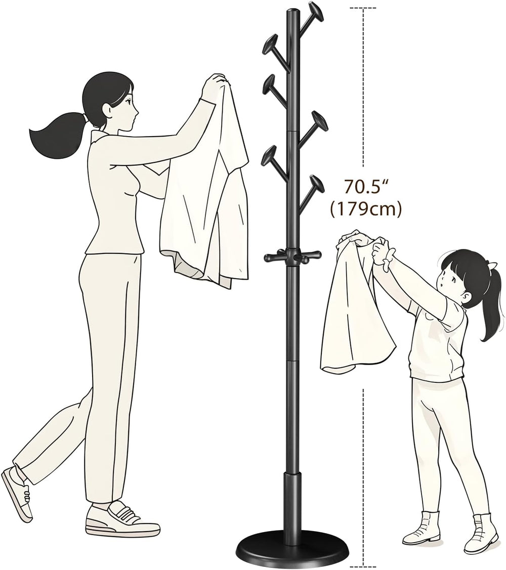Taitiy Solid Wooden Coat Rack Stand Freestanding Hall Tree with 10 Hooks