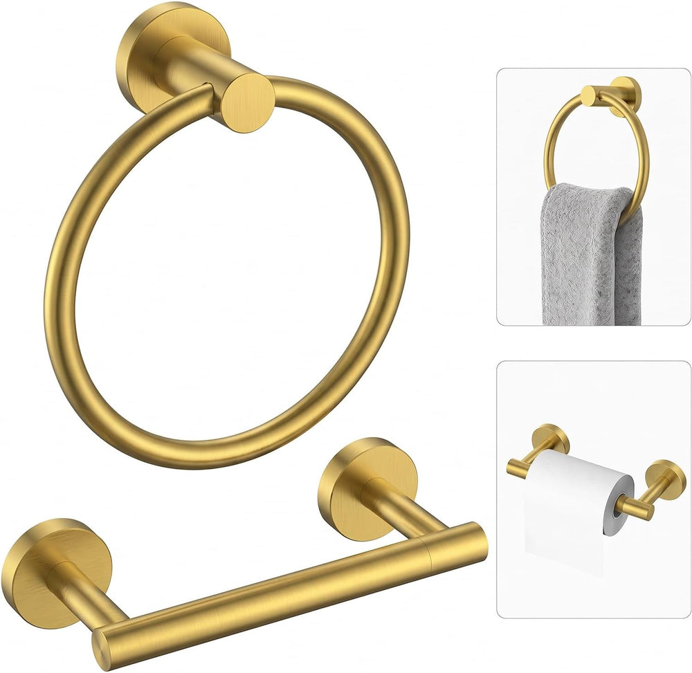 Brushed Gold Toilet Paper Holder & Towel Holder Bathroom Hardware Set