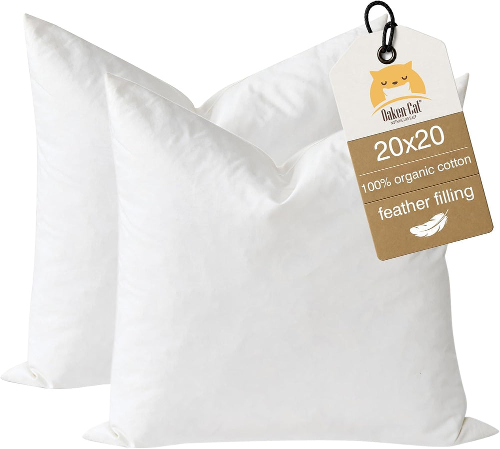 Soft Feather Throw Pillow Inserts, 20 x 20 Inches, Set of 2