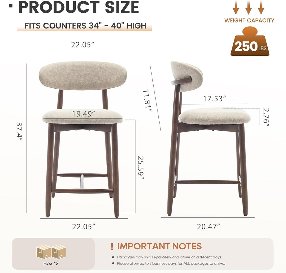 MALOL Counter Height Bar Stools Set of 3, Kitchen Bar Stools with Back, Mid C...