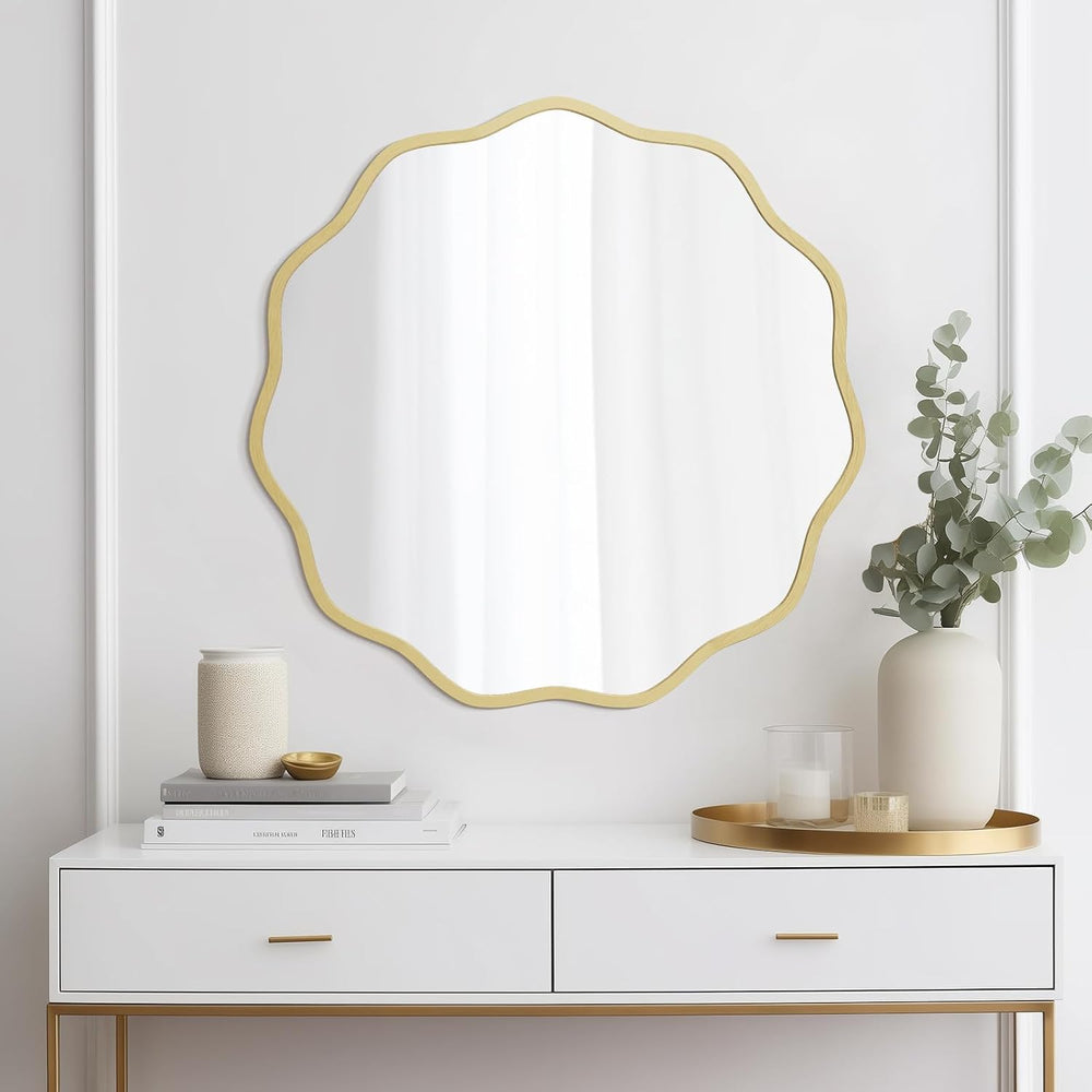 WallBeyond Round Wavy Mirror for Wall Decorative 24 inch, Modern Round Mirror...
