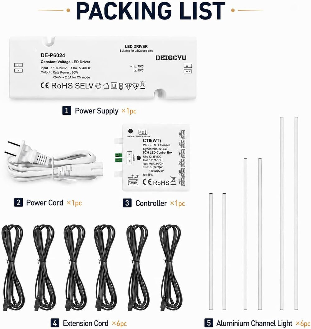 LED Recessed Lighting Kit, 6 Pack Black Self-Adhesive Light Bars