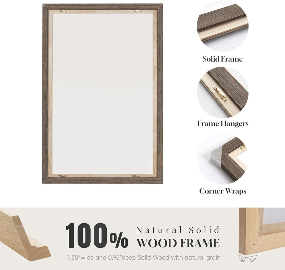 Large Framed Rustic Brown Abstract Landscape Wall Art, Horizontal 30x60 In