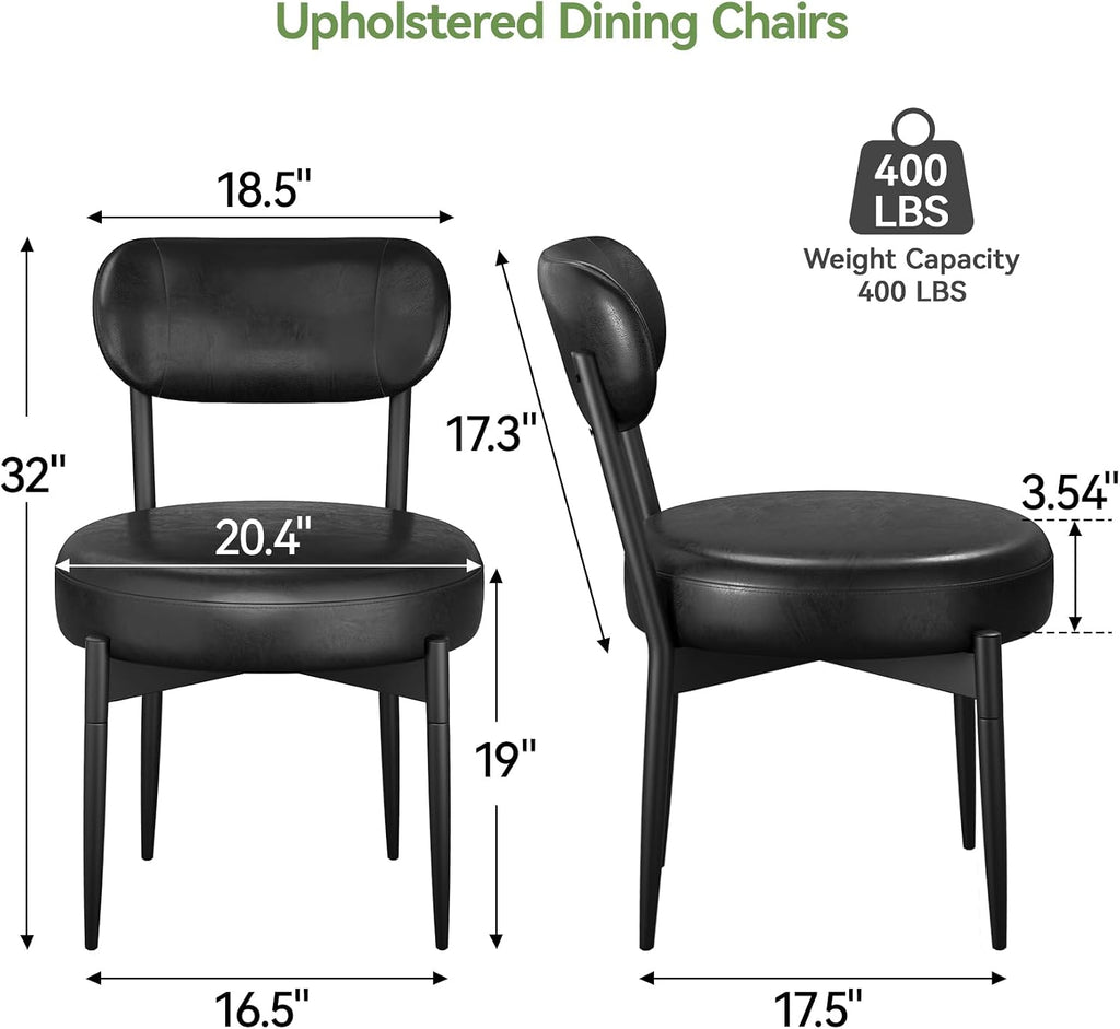 Welzona Upholstered Dining Chairs Set of 2, Dining Room Chairs with Sturdy Metal Legs, Kitchen Chairs for Dining Room/Kitchen/Restaurant/Hotel, Modern Style, Black