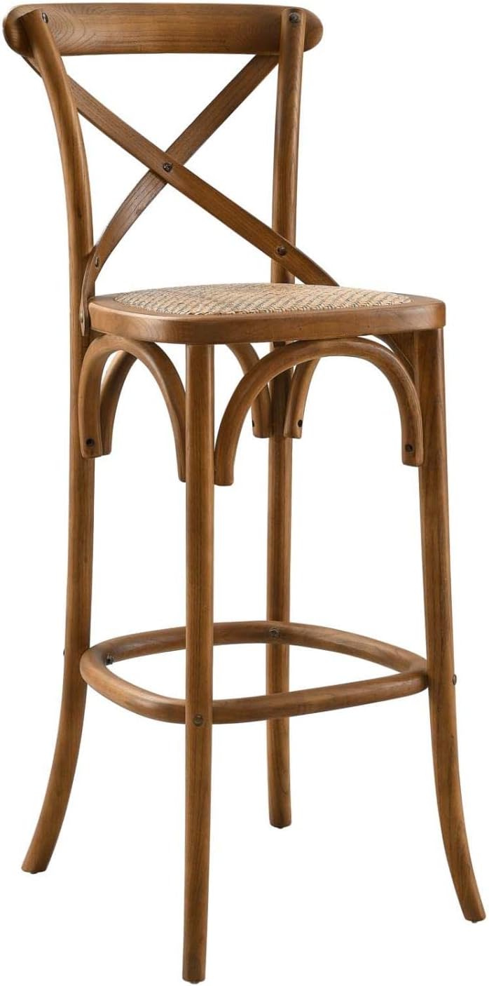 Modway Gear X-Back Wood Bar Stool in Walnut