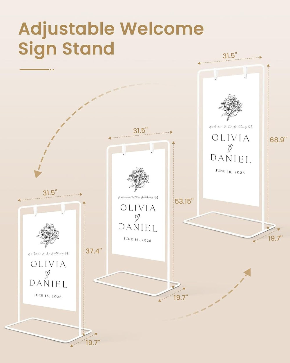 Wedding Welcome Sign Stand, White Sign Holder, Includes Design Bundle