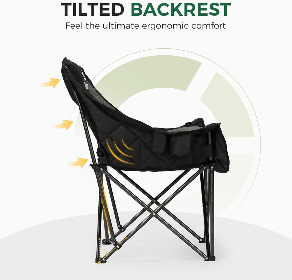 2 Pack Oversized Camping Chairs for Adults, Support 450 lb Each, Black