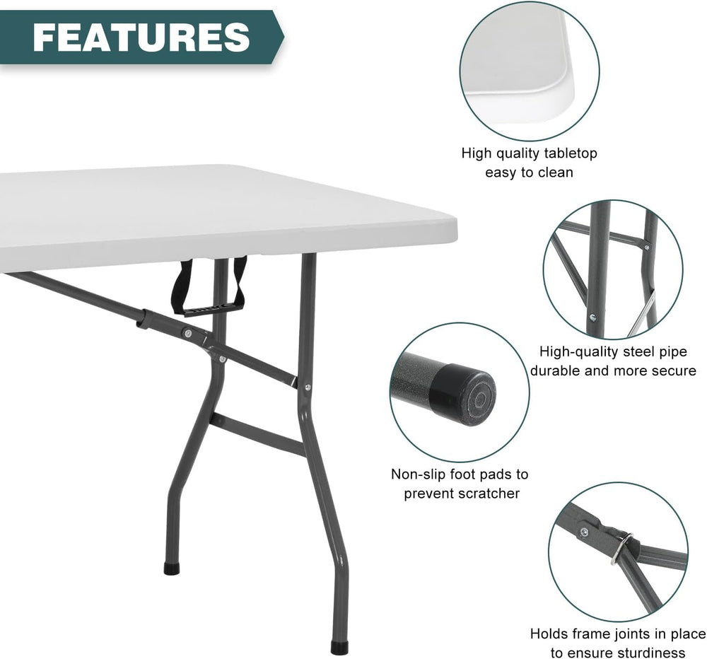 FDW | 6FT Folding Table | White | Portable Plastic Table