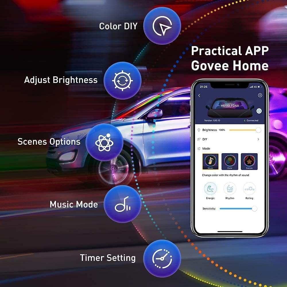Govee Car Lights, RGBIC, Smart Interior Car Lights, APP&Remote Control