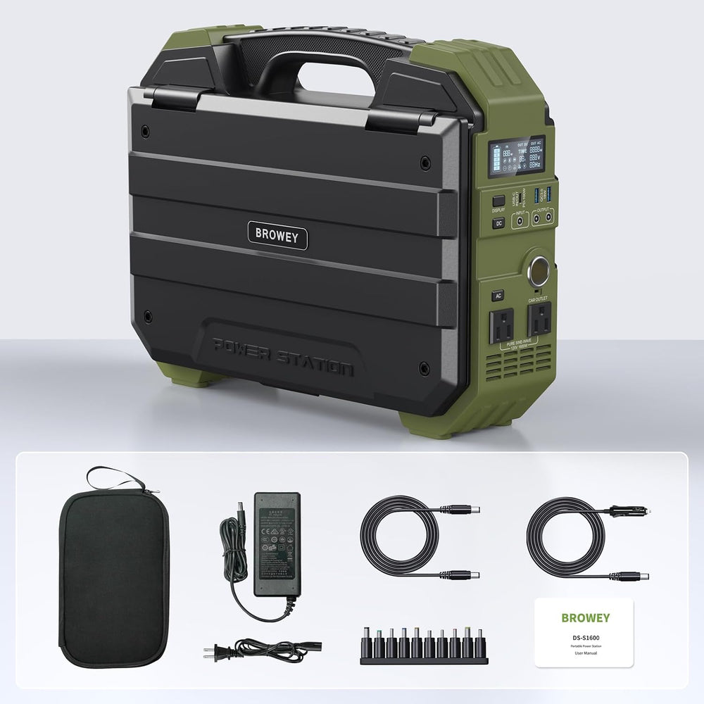 BROWEY 1600W (3200W Peak) Portable Power Station with Built-in Solar Panel