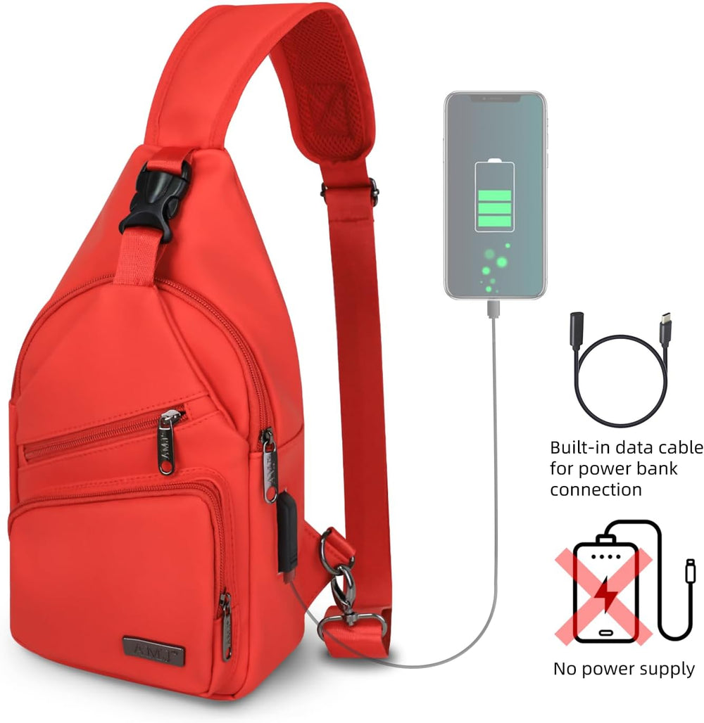 AMJ Sling Bag Small Crossbody Backpack Chest Bags Daypack with USB Cable Trav...
