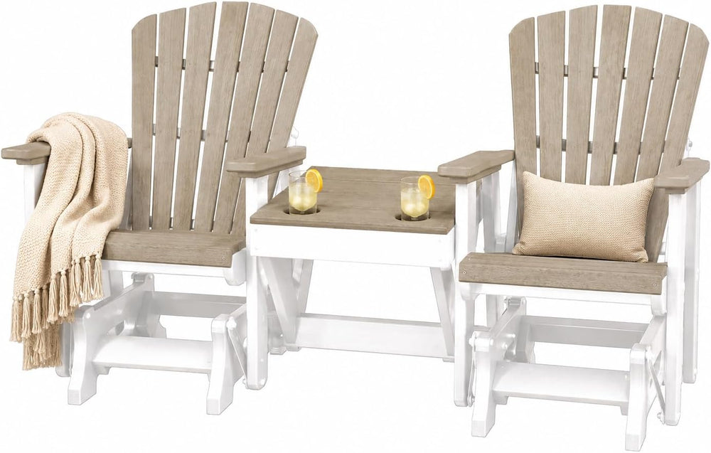 DutchCrafters Slat Fan Back Double Poly Adirondack Glider Outdoor Patio Chair...