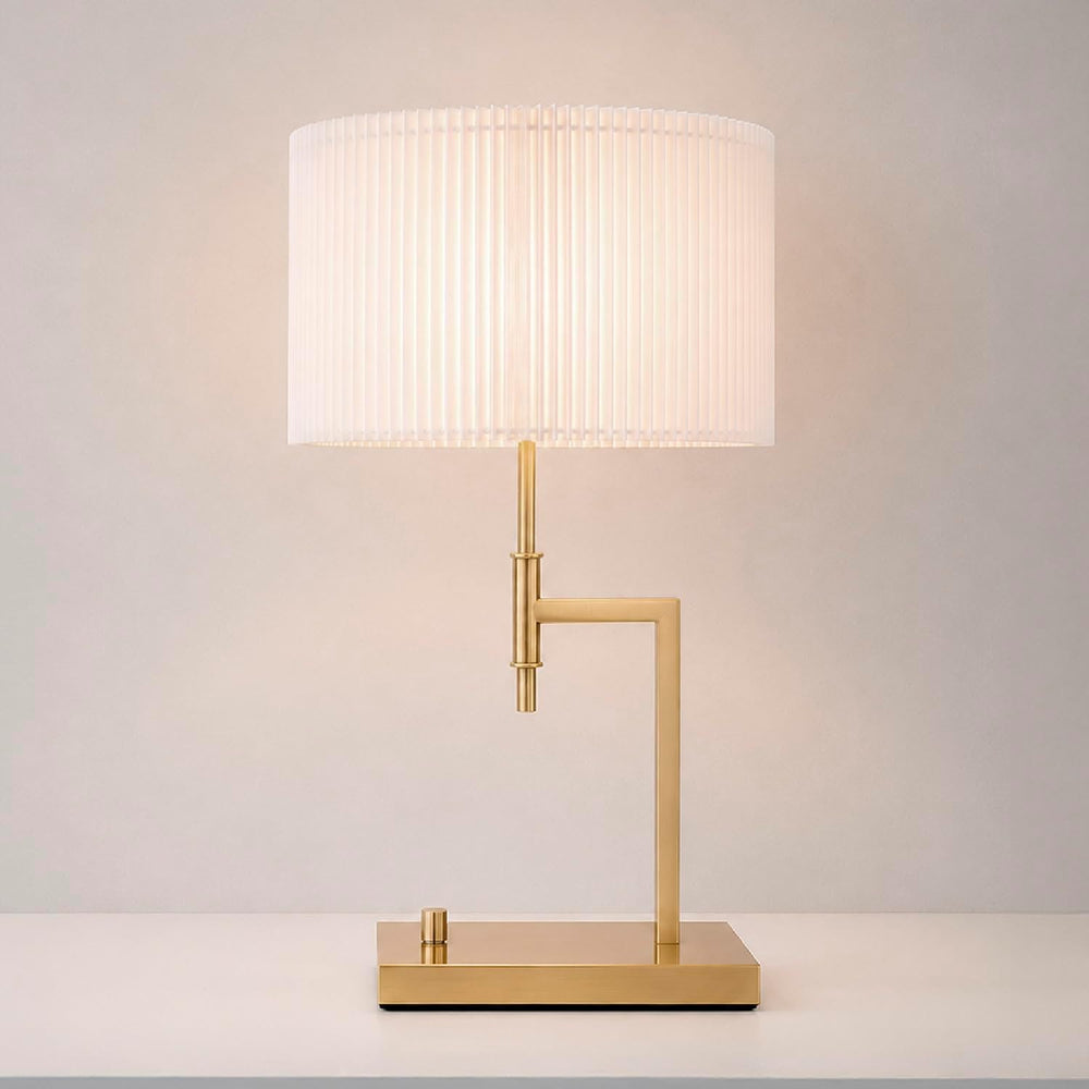 HarvestLand Clara Brass Table Lamp with USB, DIY Pleated Bedside Lamp
