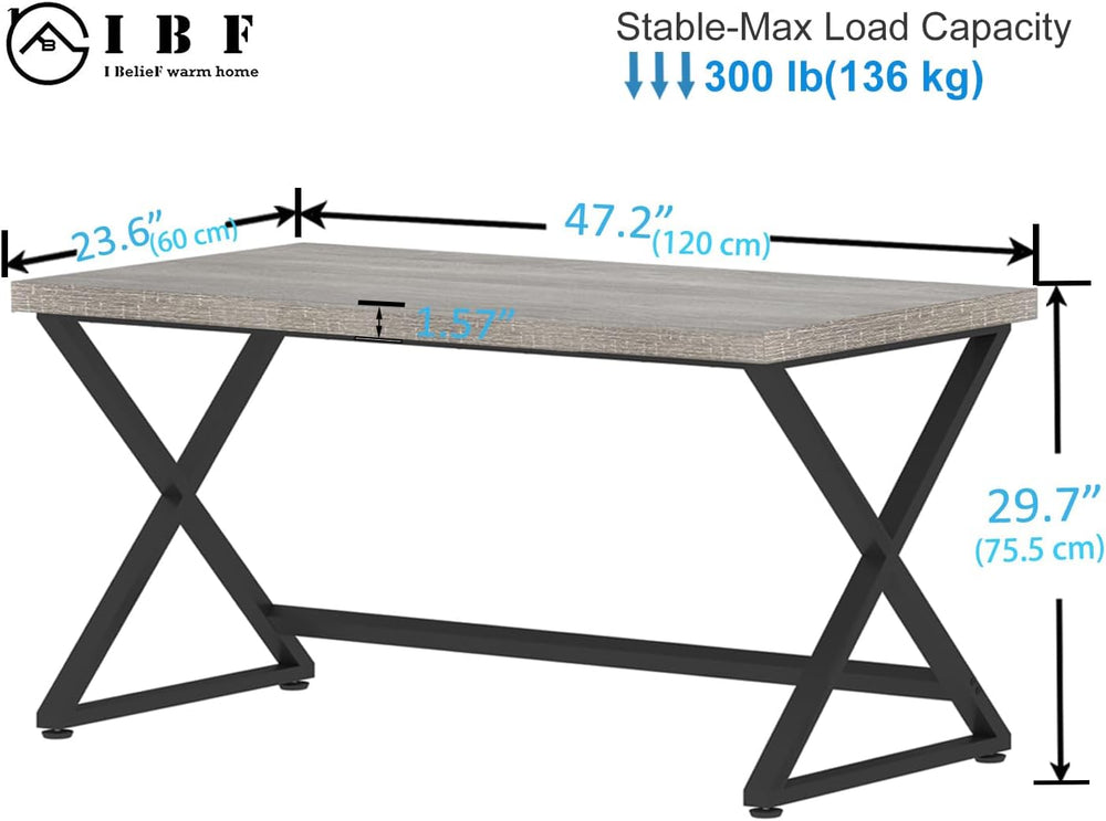 IBF 47" Industrial Computer Desk, Home Office Writing Study Desk Light Grey