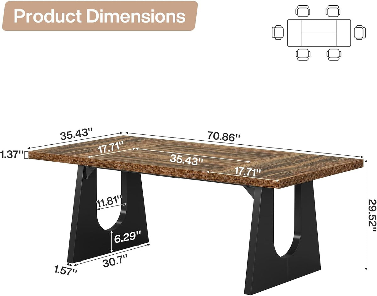 Tribesigns 70.86" Rectangular Dining Table for 6-8 (Dark Brown) | Rustic Farmhouse Kitchen Table with Wooden Legs for Dining Room