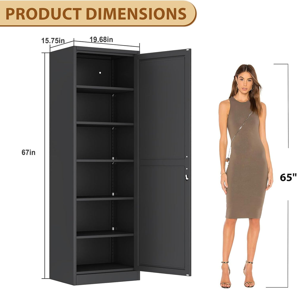 Tall Metal Narrow Bathroom Storage Locker Cabinet 67" H, Black Kitchen P...