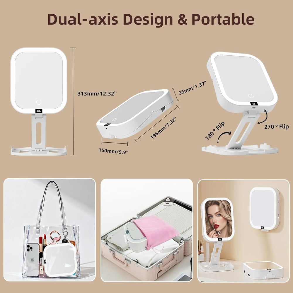 Travel Makeup Mirror with Lights,1X/10X Foldable Magnifying Mirror