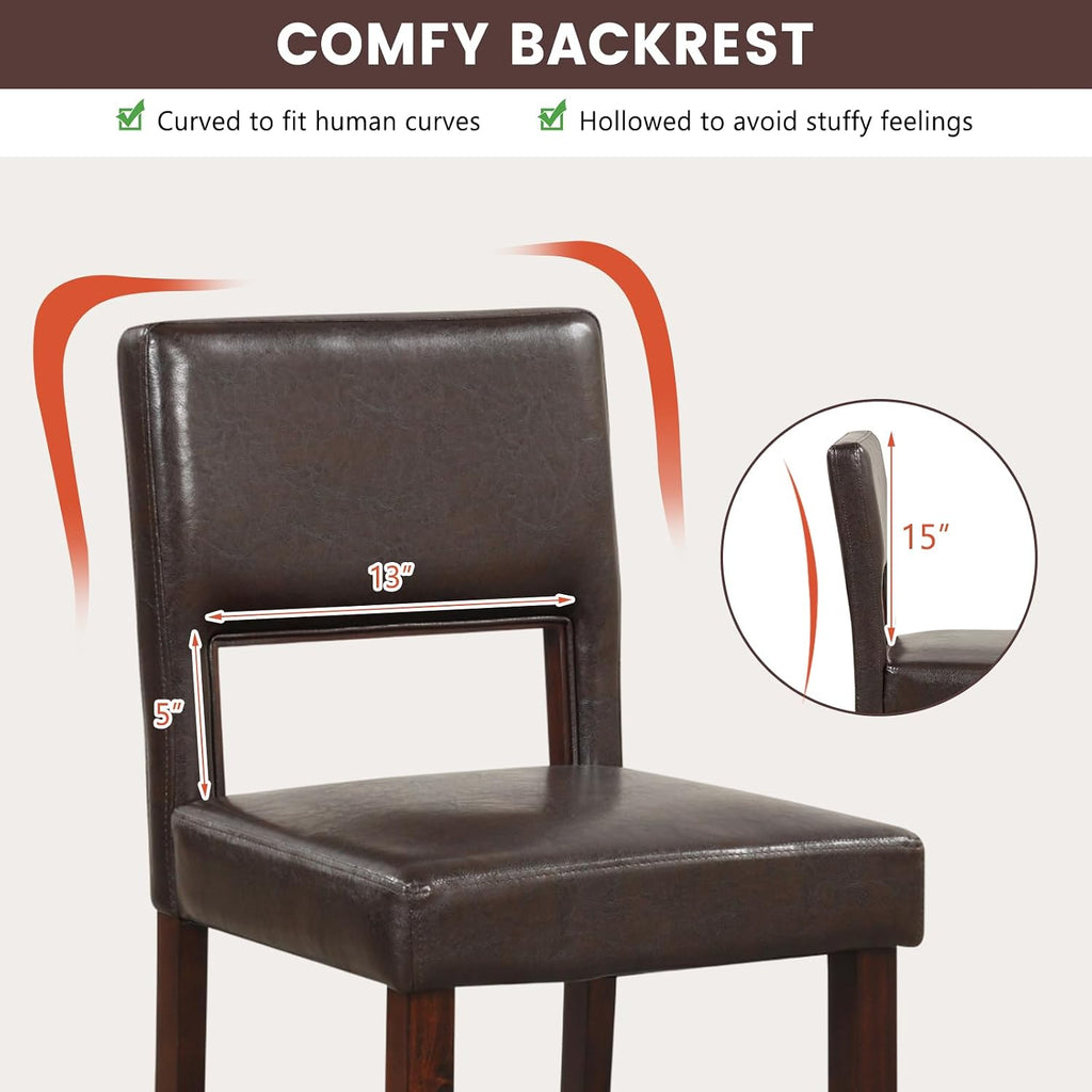 GIANTEX 24.5" Counter Height Bar Stools Set of 4, PVC Leather Barstools with Back, Rubber Wood Legs, Max Load 400 Lbs, Modern Upholstered Bar Dining Chairs for Kitchen Island Pub