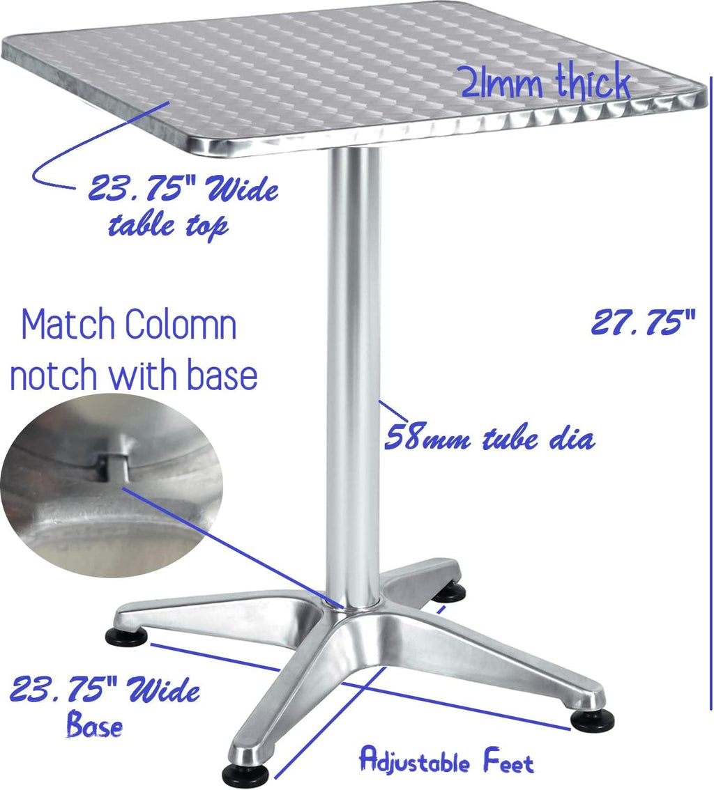 BTEXPERT Set of 2, Indoor Outdoor 23.75" Square Restaurant Table for Patio Stainless Steel Silver Aluminum Furniture with Base