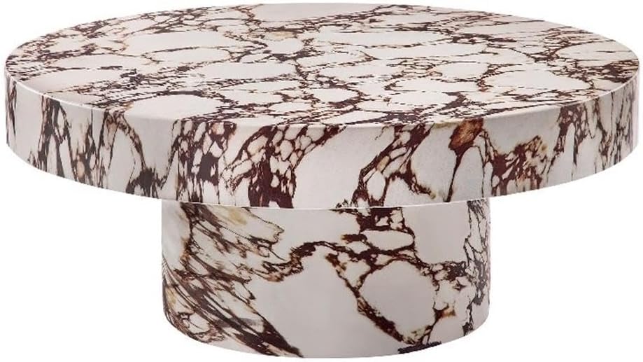 Modway Alora Round Concrete Coffee Table with Faux Stone Finish in Red Marble...
