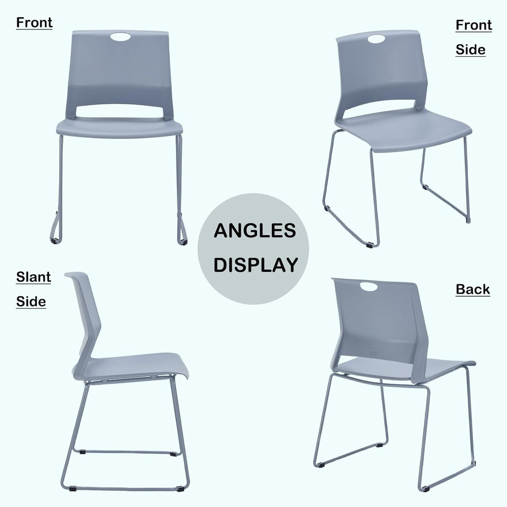 Grey Stackable Chairs Set of 4 for Break Conference Room Church Lobby