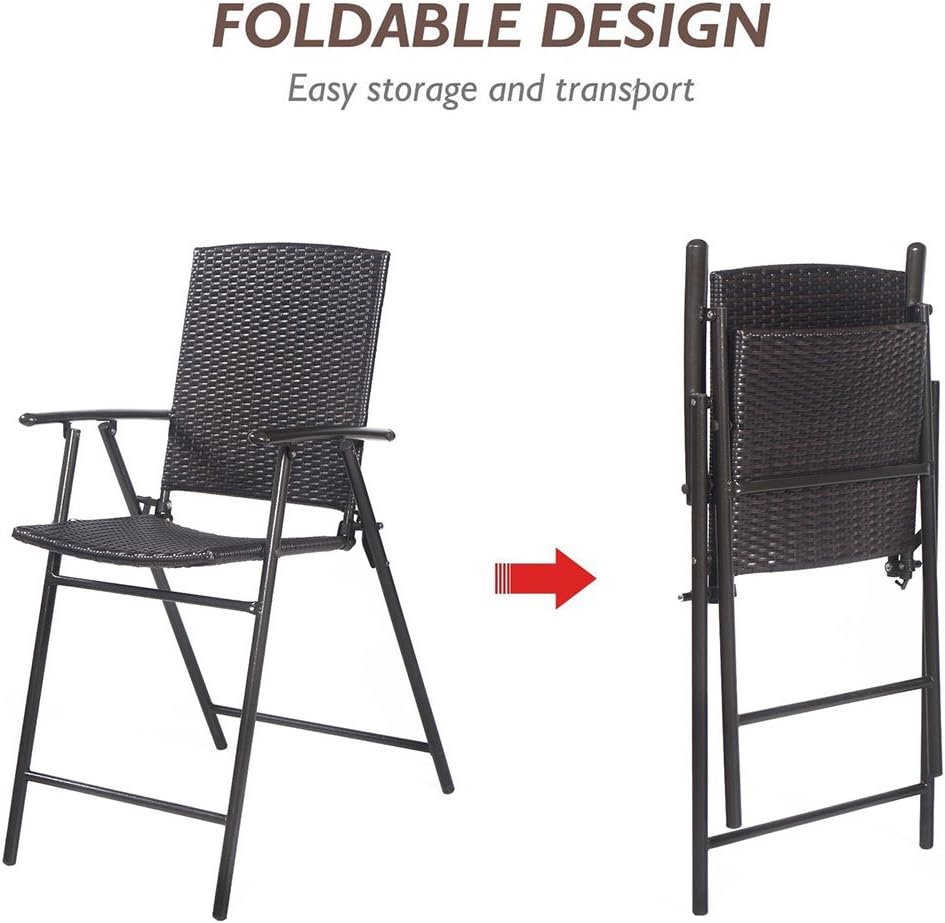 Tangkula 4 Piece Folding Patio Bar Chairs, Lightweight Portable Foldable Spac...