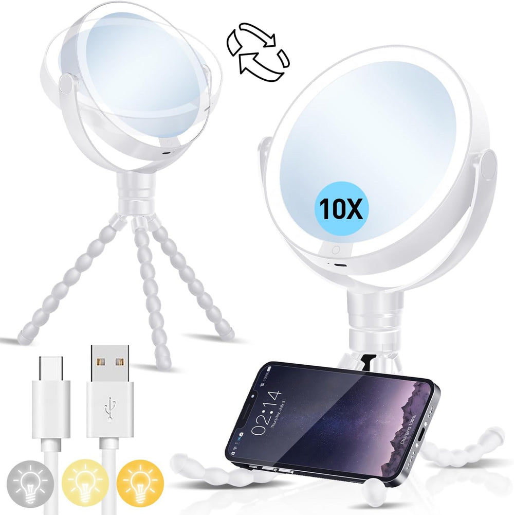 KOOKIN 1X/10X Magnifying Mirror with Light, Travel Makeup Mirror, White