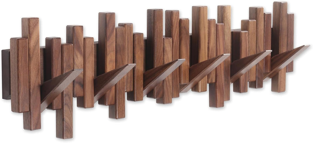 Coat Rack Wall Mount Piano Flip Down Wall Hook Rack 6 Hooks Walnut