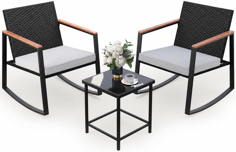 Gizoon 3 Pieces Rocking Patio Bistro Set with Anti-Scald Armrest