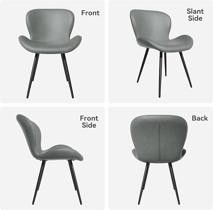 Nalupatio Dining Chairs Set of 4, Modern Dining Room Chairs Comfy Backrest Thick Upholstered Kitchen Chairs 19IN Height with Metal Legs Grey（Pu Leather）