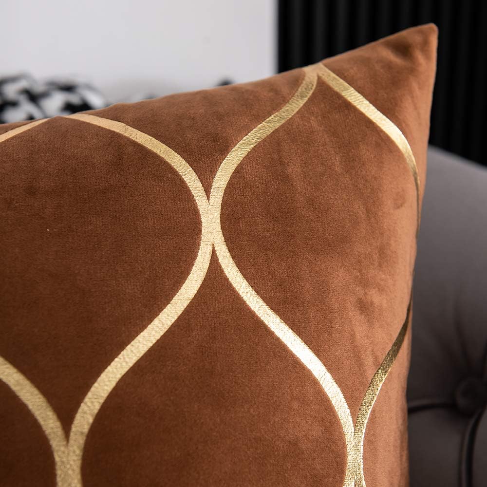 DEZENE Gold Velvet Throw Pillow Covers: 2 Pack 24x24 Inch Square Decorative P...